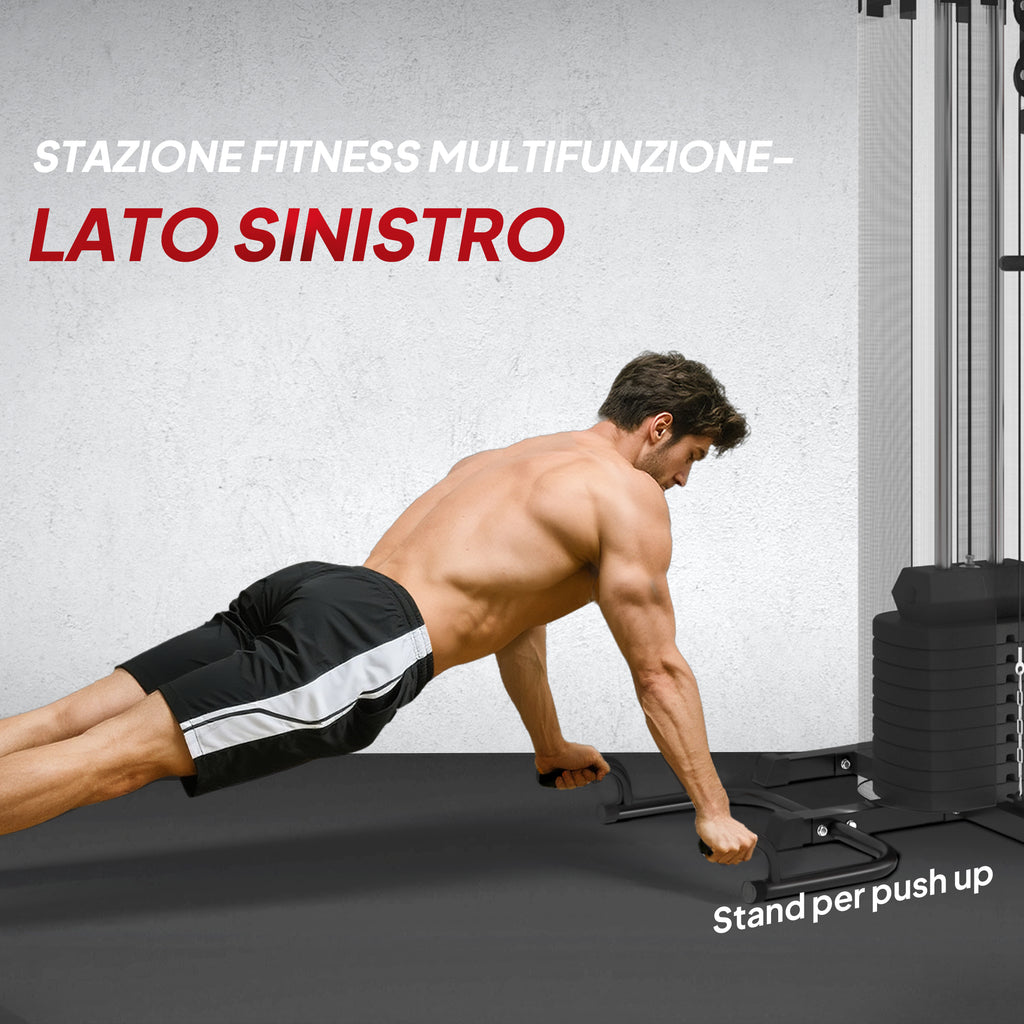 SPORTNOW Multifunctional Fitness Station for Body Training, Made of Steel and PU, 225x175x200 cm, Black
