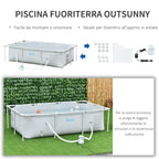 Freestanding Above Ground Pool, Rectangular Rigid Pool with Filter and Valve in Steel and PVC, Grey, 252x152x65cm