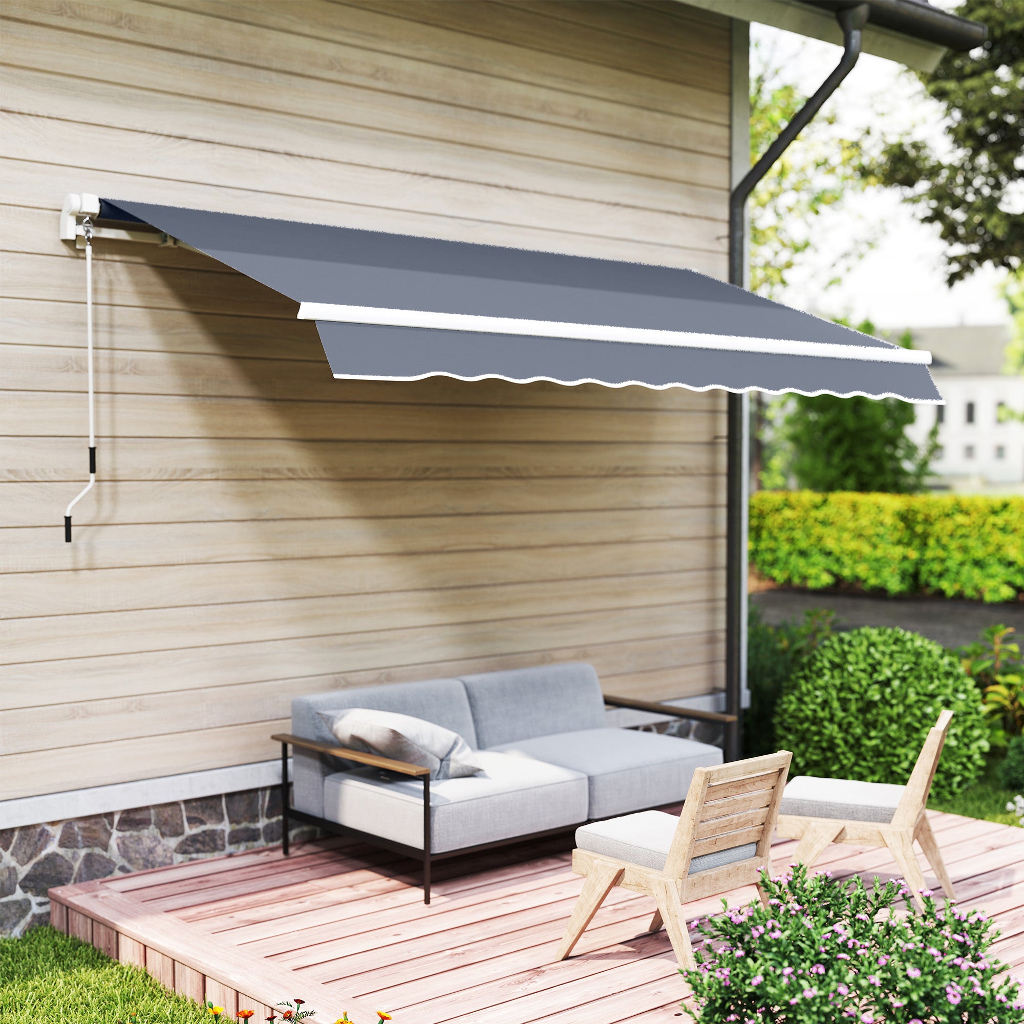 Outsunny Outdoor Awning with Retractable Arms and Crank Opening, 360x250 cm, Grey