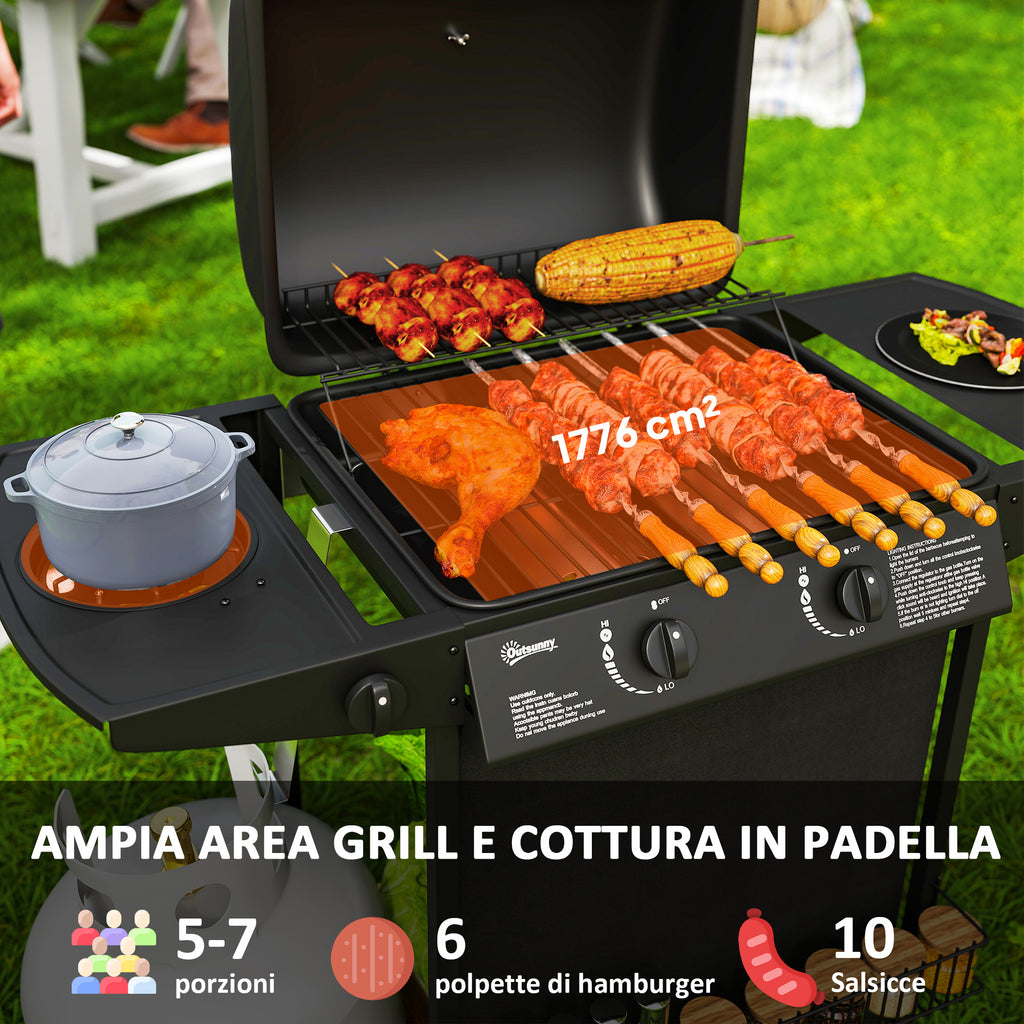 Gas Barbecue with 3 Independent Burners and Lid with Thermometer, 108x54x97 cm, Black