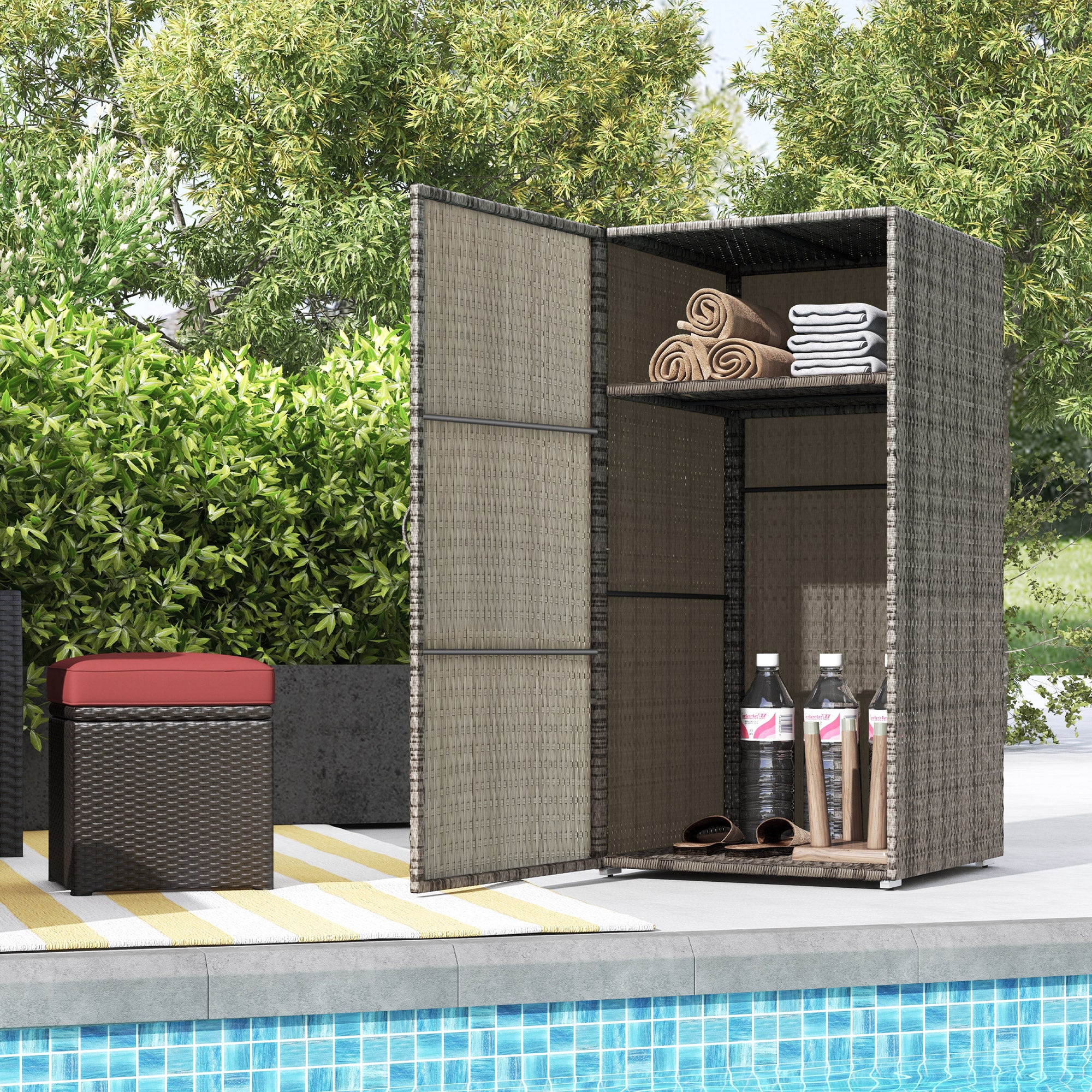 Outsunny garden wardrobe in Rattan pe with 2 rooms, 60x63x120cm, gray - Borgè
