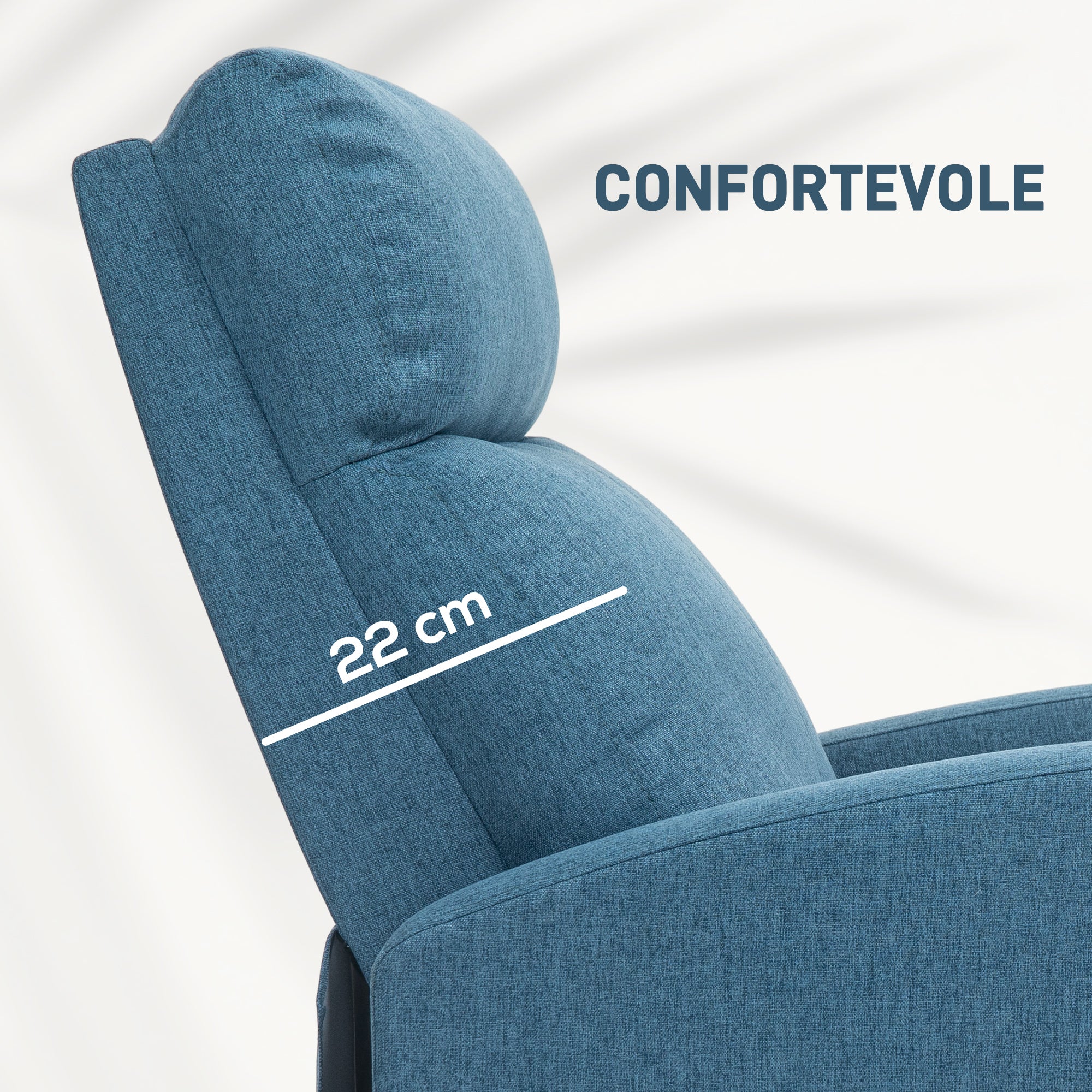 Reclining Chair Upholstered in Blue Linen Effect Fabric and Steel with Footrest, 69x88x101 cm