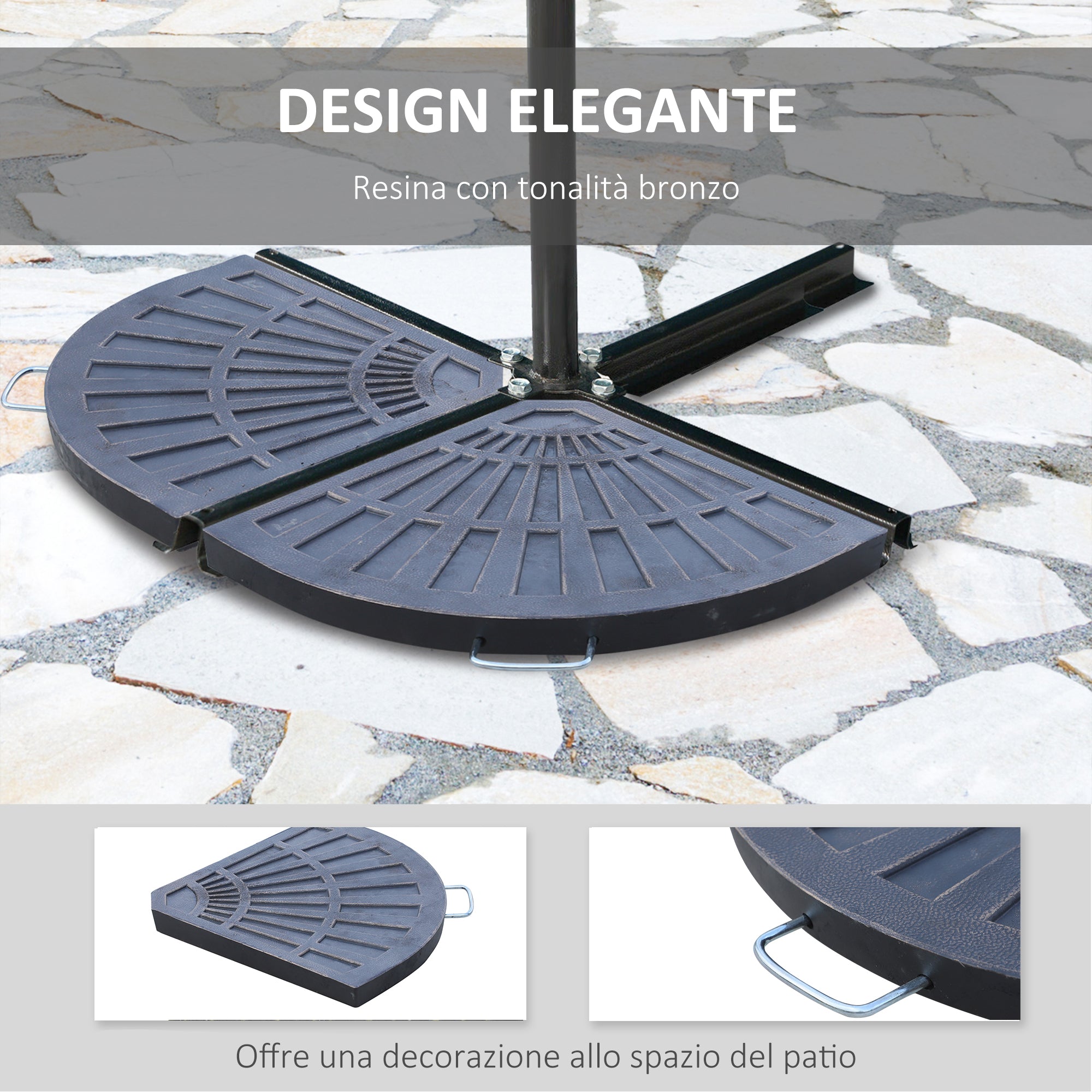 Set of 2 Cross Base Umbrella Weights 28 kg with Fan Design, in Rosin, 66x47x4.2 cm, Bronze