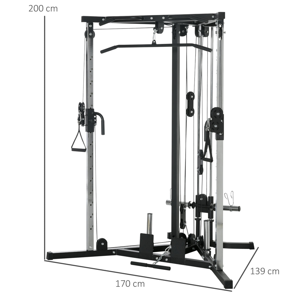 Fitness station for total training with pull-up bar and barbell, in steel, 170x139x200 cm, Black