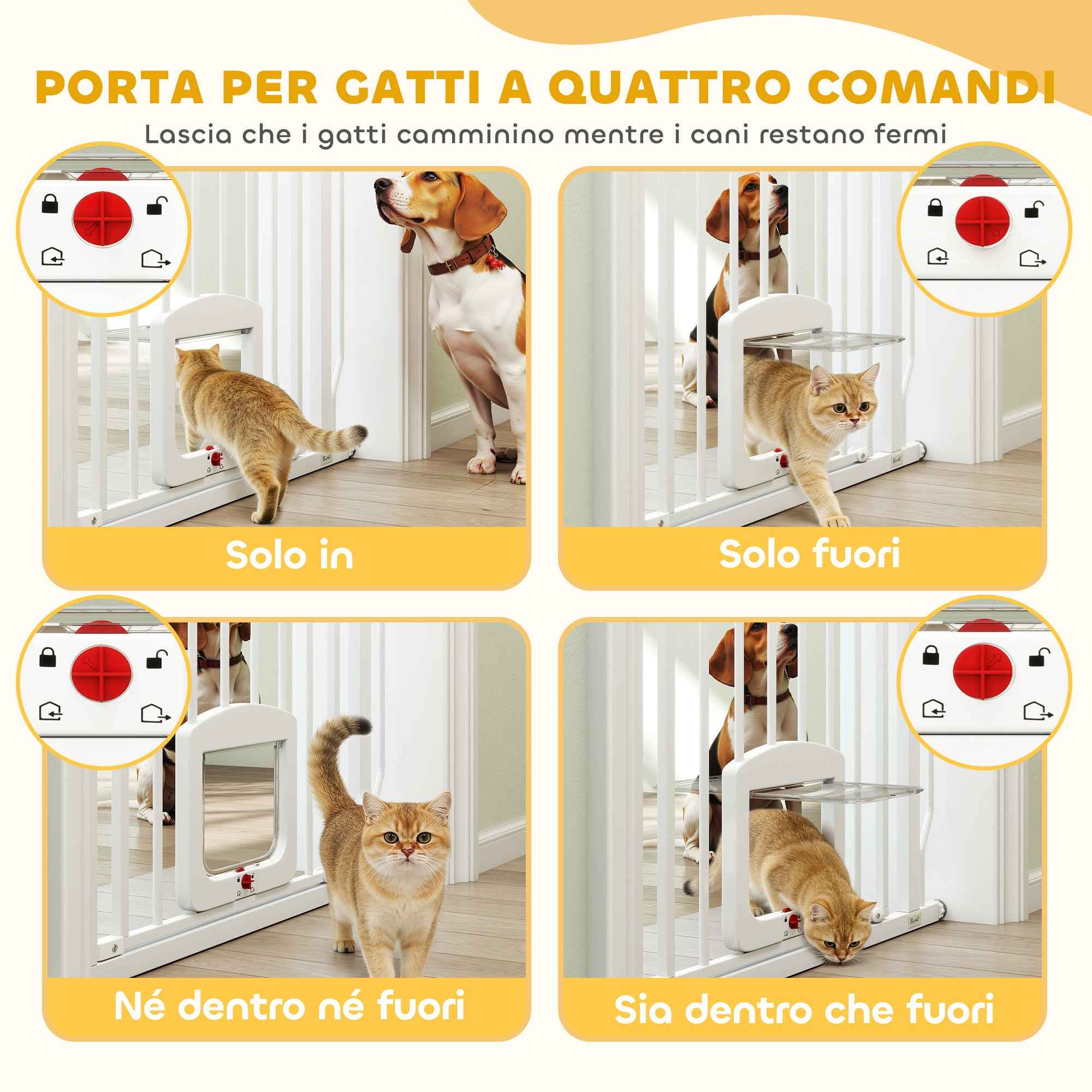 PawHut Extendable Dog and Cat Gate with Integrated Cat Flap, Steel and ABS, 75-85x2x76 cm, White