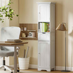 HOMCOM Wooden Bathroom Cabinet with 2 Sensor Cabinets, Open Shelf and Drawer, 40x30x170 cm, White