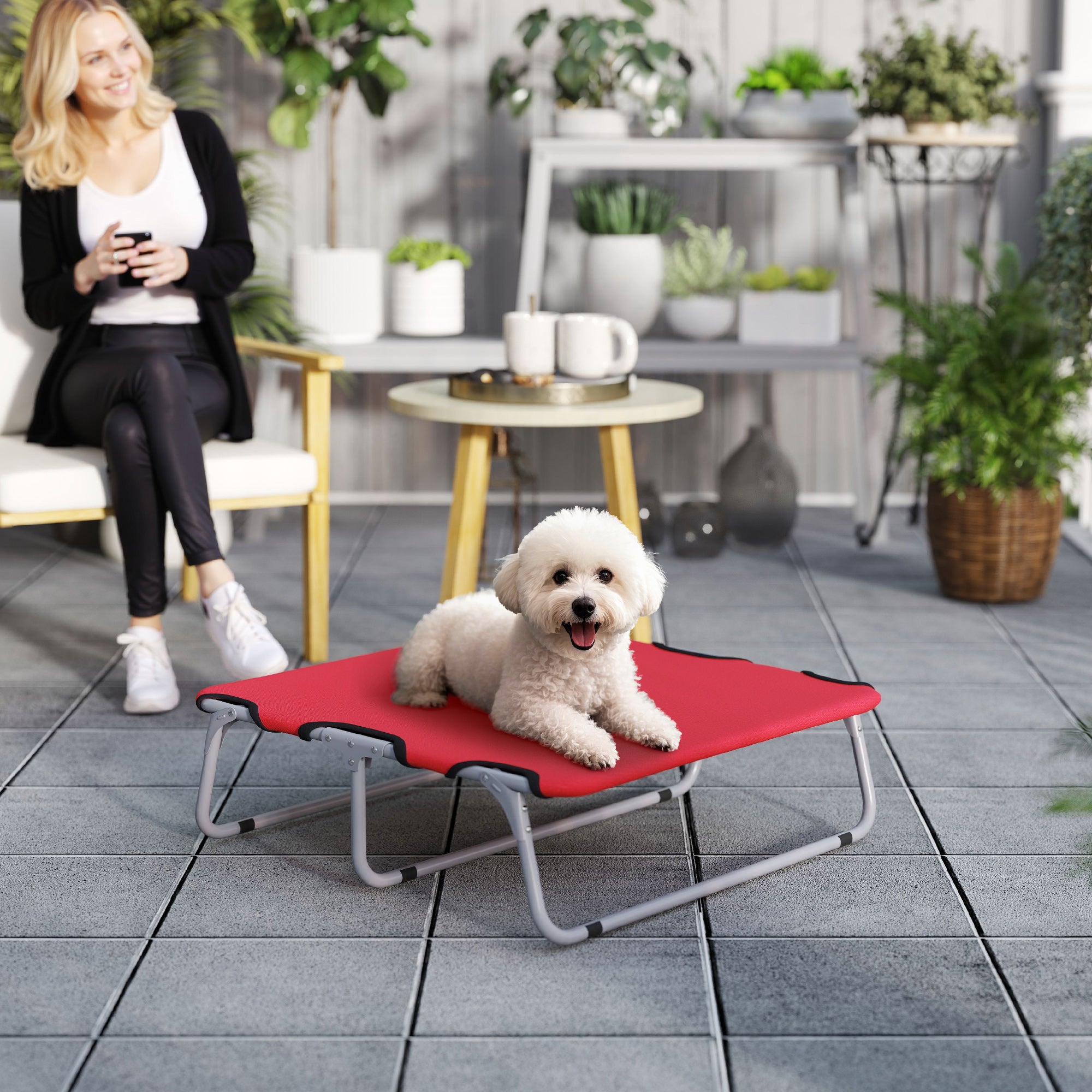 Foldable Bed for Small Dogs for Indoors and Outdoors, Metal and Oxford Fabric, 71x58x20 cm, Red