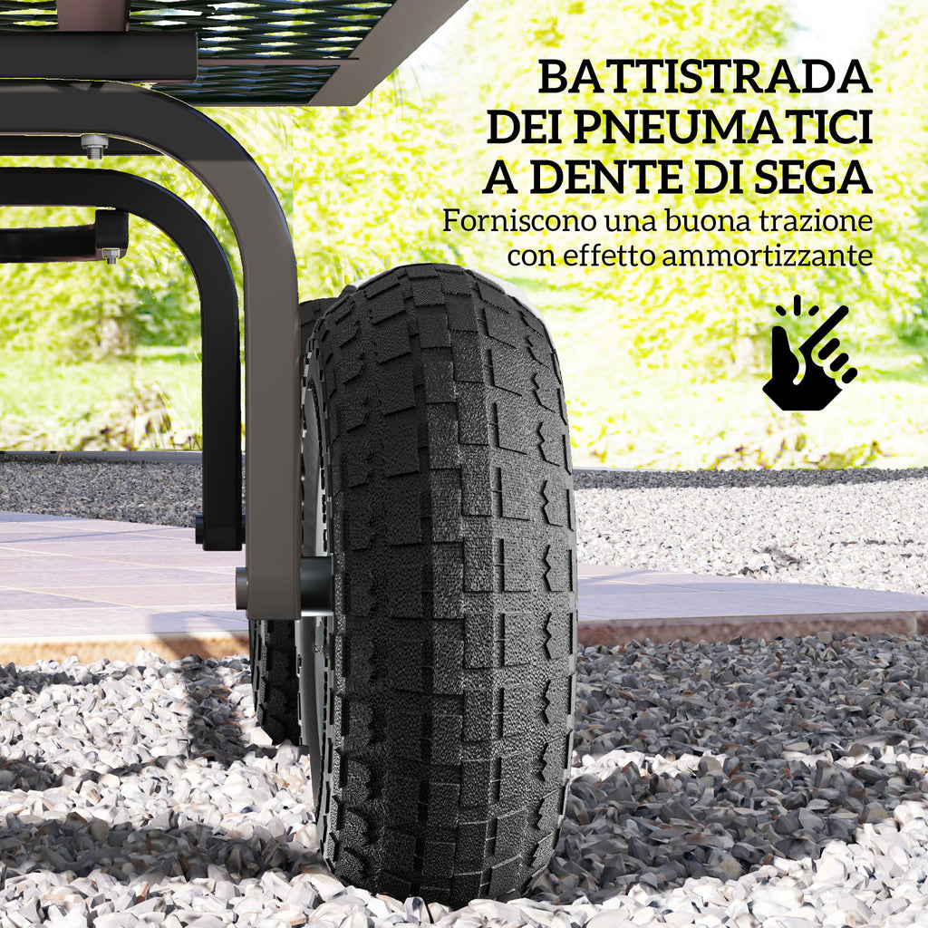 Outsunny Set of 2 Cart Wheels Ø25.5x7.5 cm Capacity 80 kg with Grooves, in Rubber and Steel, Black