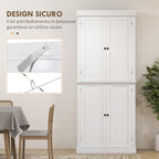 Tall Kitchen Cabinet with 6 Adjustable Shelves and 2 Wooden Doors, 76x40.5x184 cm, White