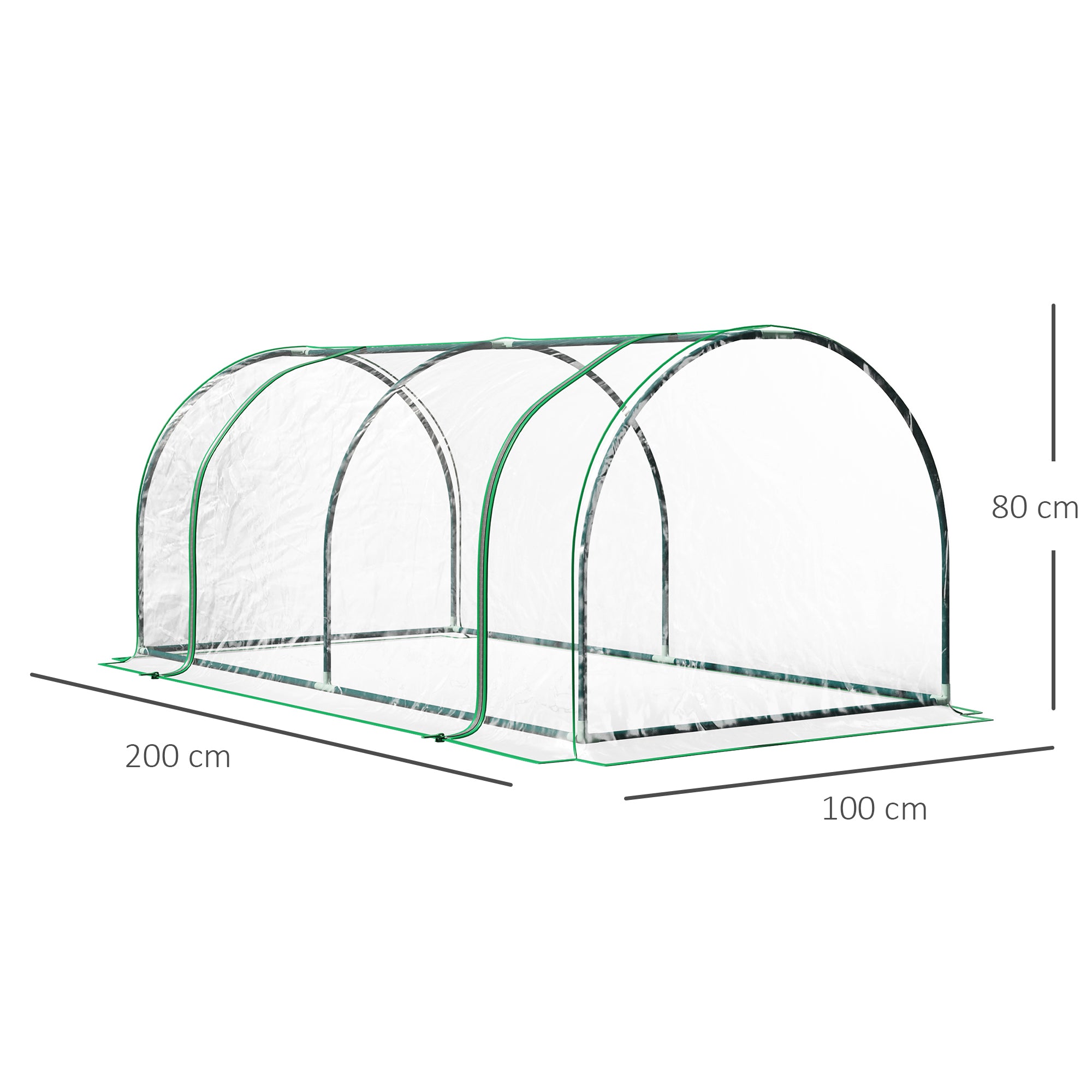 Outsunny Steel Tunnel Greenhouse with PVC Cover, 200x100x80 cm, Transparent and Green