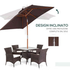 Tilting Rectangular Umbrella 2x1.5 m with 6 Ribs and Rope Opening, in Bamboo and Coffee Polyester
