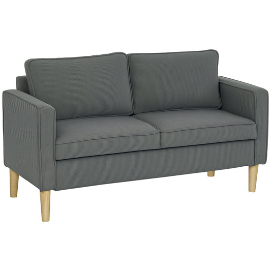 2 Seater Sofa with Storage Space and 2 Cushions, in Velvet and Wood Effect Fabric, 140x63x79 cm, Grey