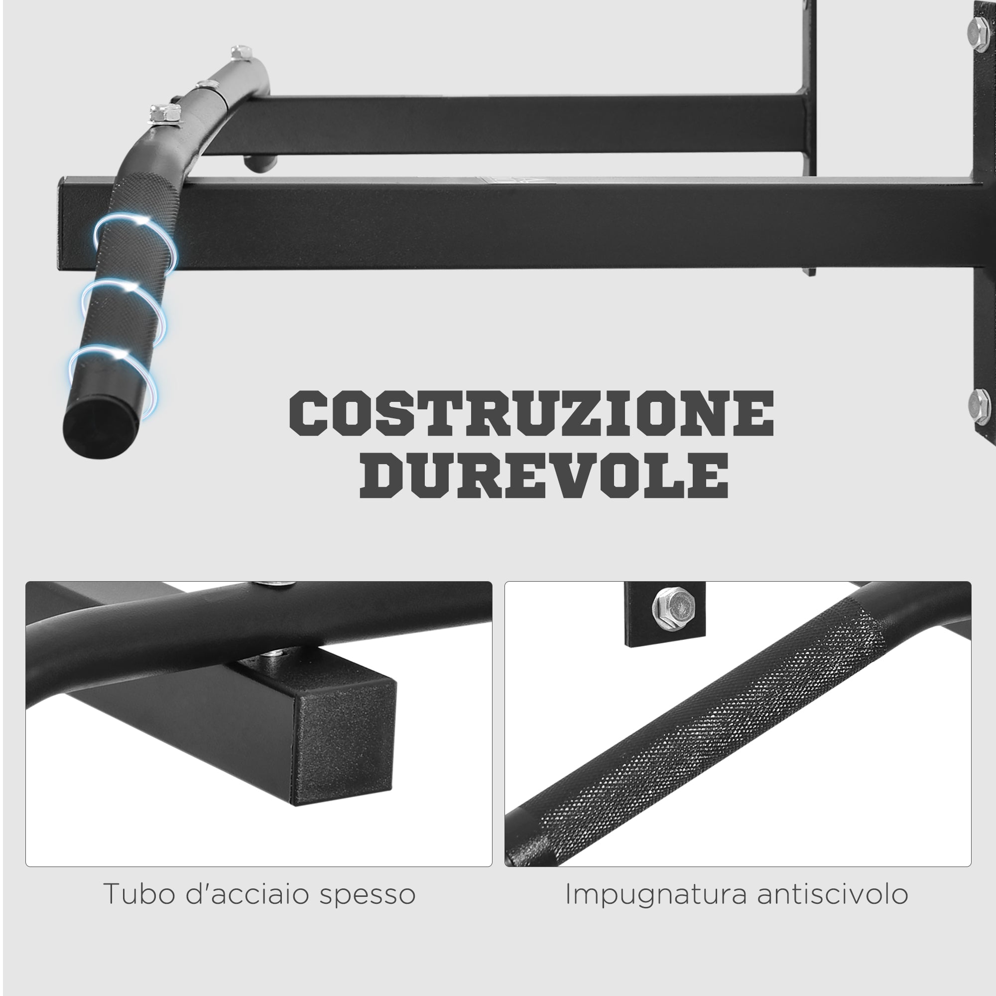 Professional Wall-Mounted Pull-Up Bar with Steel Frame, 113 x 41 x 20cm, Black