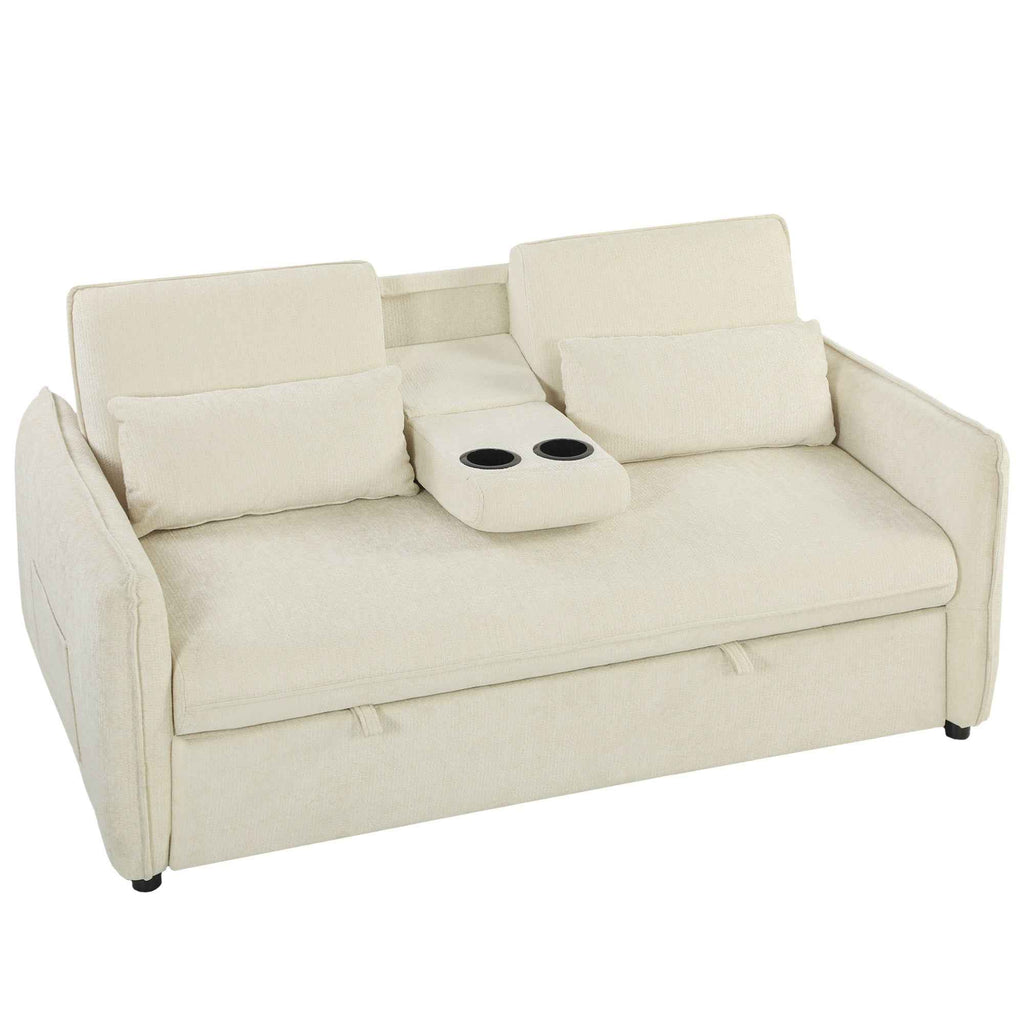 HOMCOM 3-in-1 2-Seater Sofa Bed with 3-Position Adjustable Backrest and 2 Cushions, Chenille, Beige