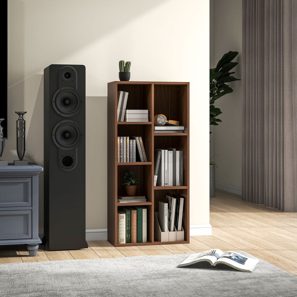 Wooden Cube Bookcase with 7 Shelves of Different Sizes, 50x24x106 cm, Walnut Color