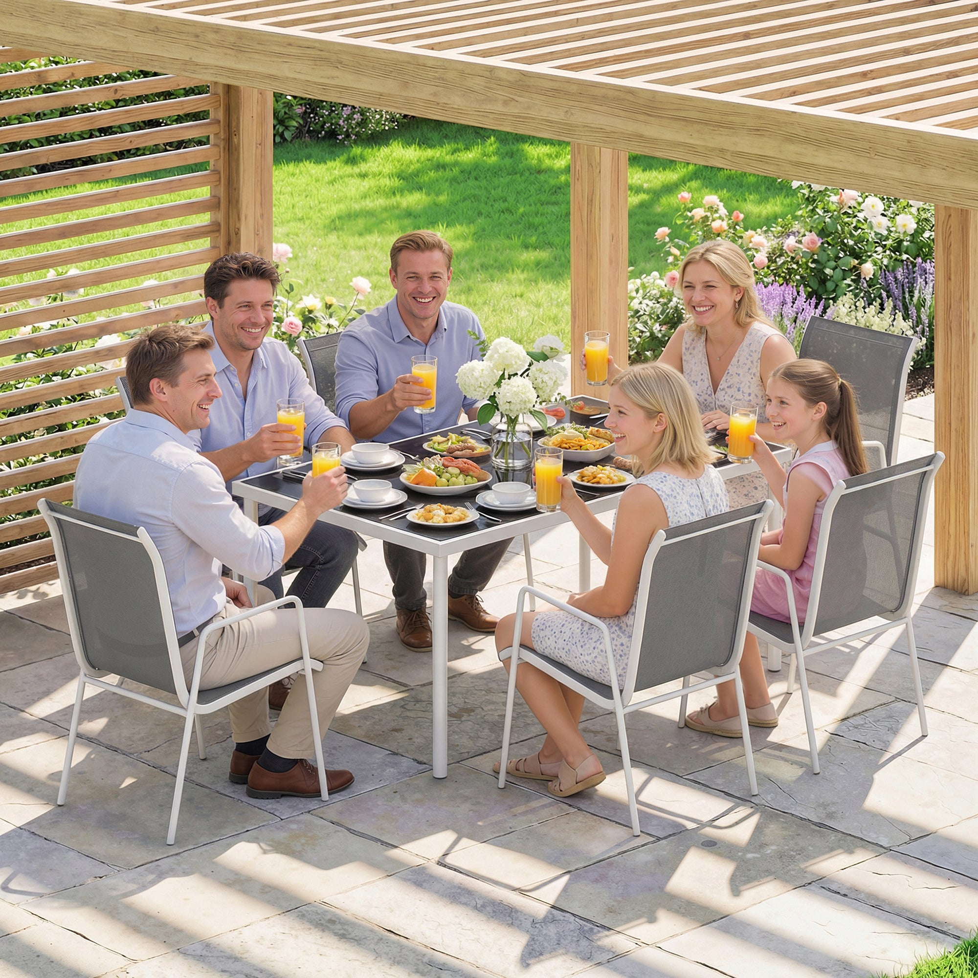 Outsunny 7-Piece Garden Set: Rectangular Table and 6 Stackable Chairs