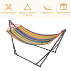 Outsunny Freestanding Hammock with Folding Stand, Cotton Lounger and Steel Frame, Multicolored