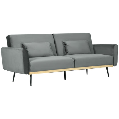 LASKA - 3 Seater Sofa Bed with Click Clack Design and 2 Cushions, in Velvet Effect Fabric, 206x81x83 cm, Grey