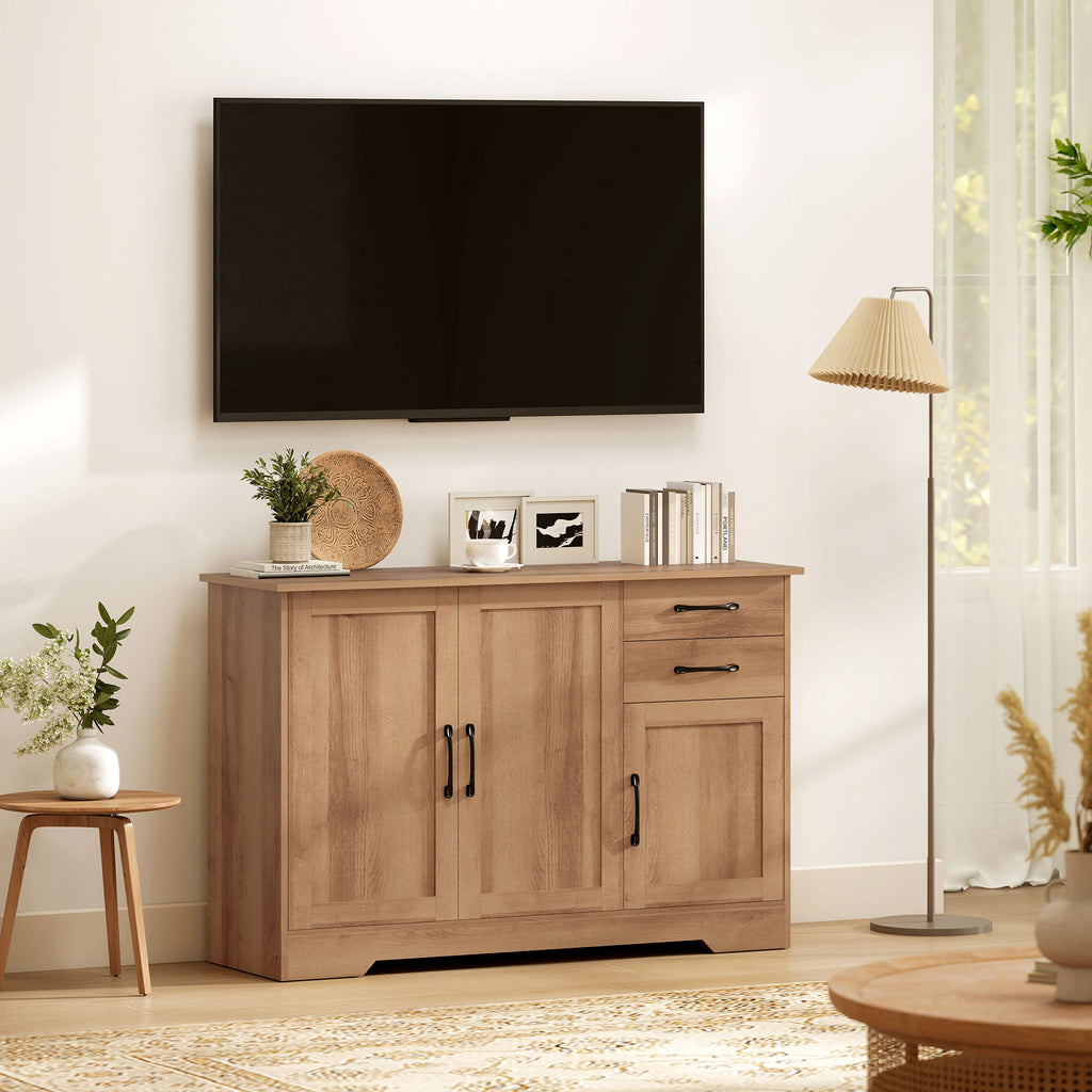 Kitchen Cabinet with 2 Drawers and 3 Cabinets, Adjustable Shelves, 120x38x79 cm, Oak