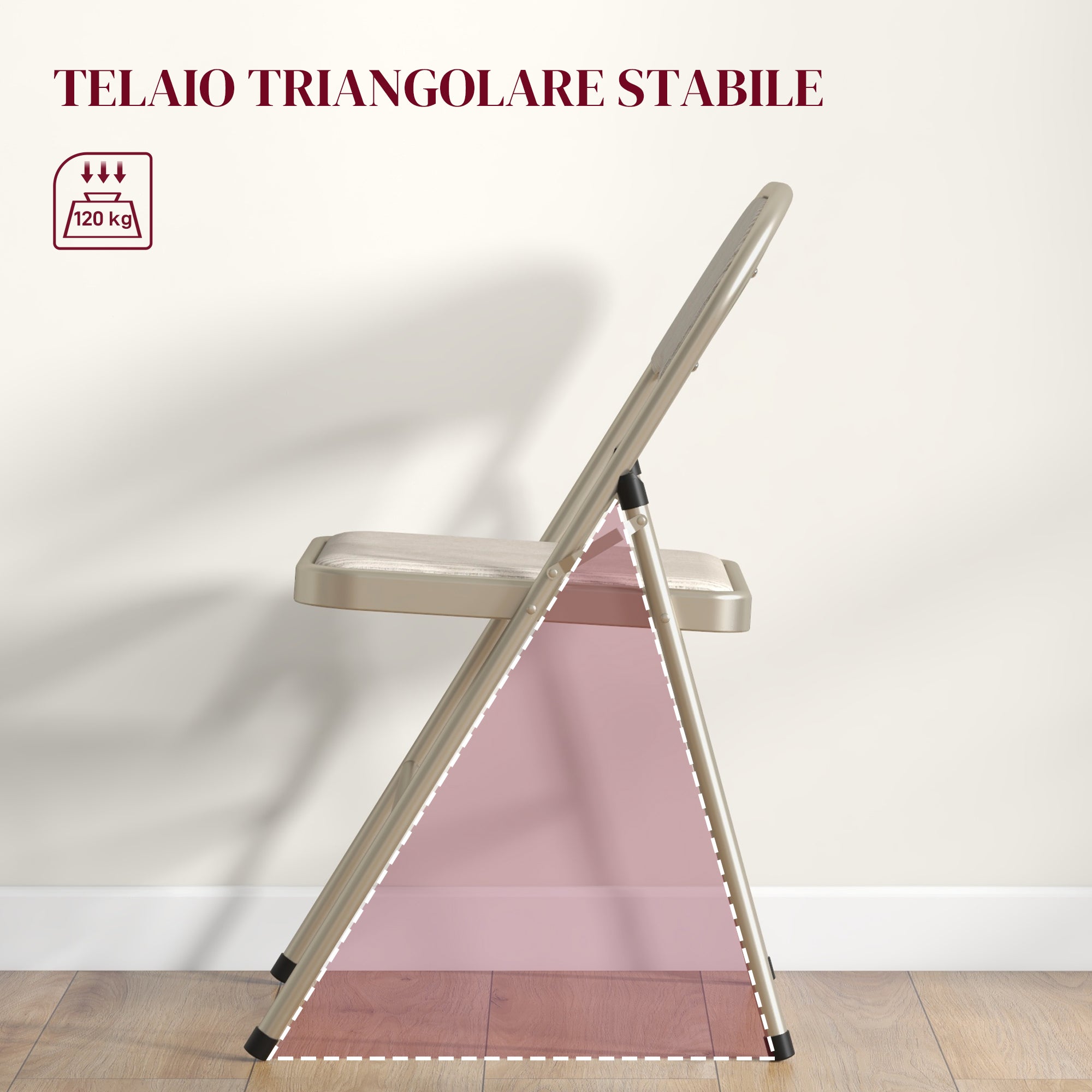 Set of 6 Modern Folding Chairs in Steel and Polyester, 45x46x78 cm, Beige