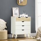 HOMCOM 5-drawer chest of drawers for bedroom with carved handles, 60x40x77.5cm, white and wood - Borgè