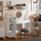 Modern PC Desk with 3 Open Shelves and Drawer, White Wood, 100x40x90 cm