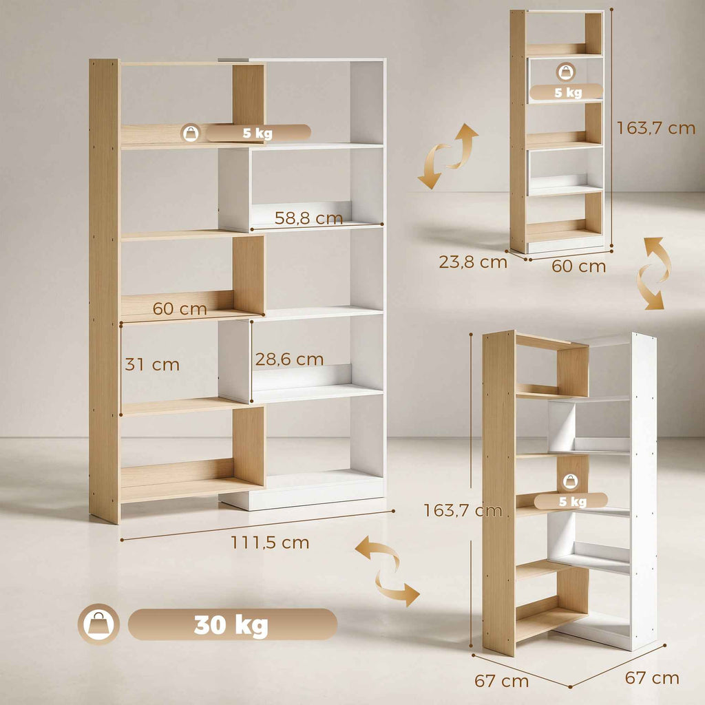 HOMCOM 5-Tier Corner Bookcase with Modular and Space-Saving Design, Made of Wood, 67x67x163.7 cm, Multicolored