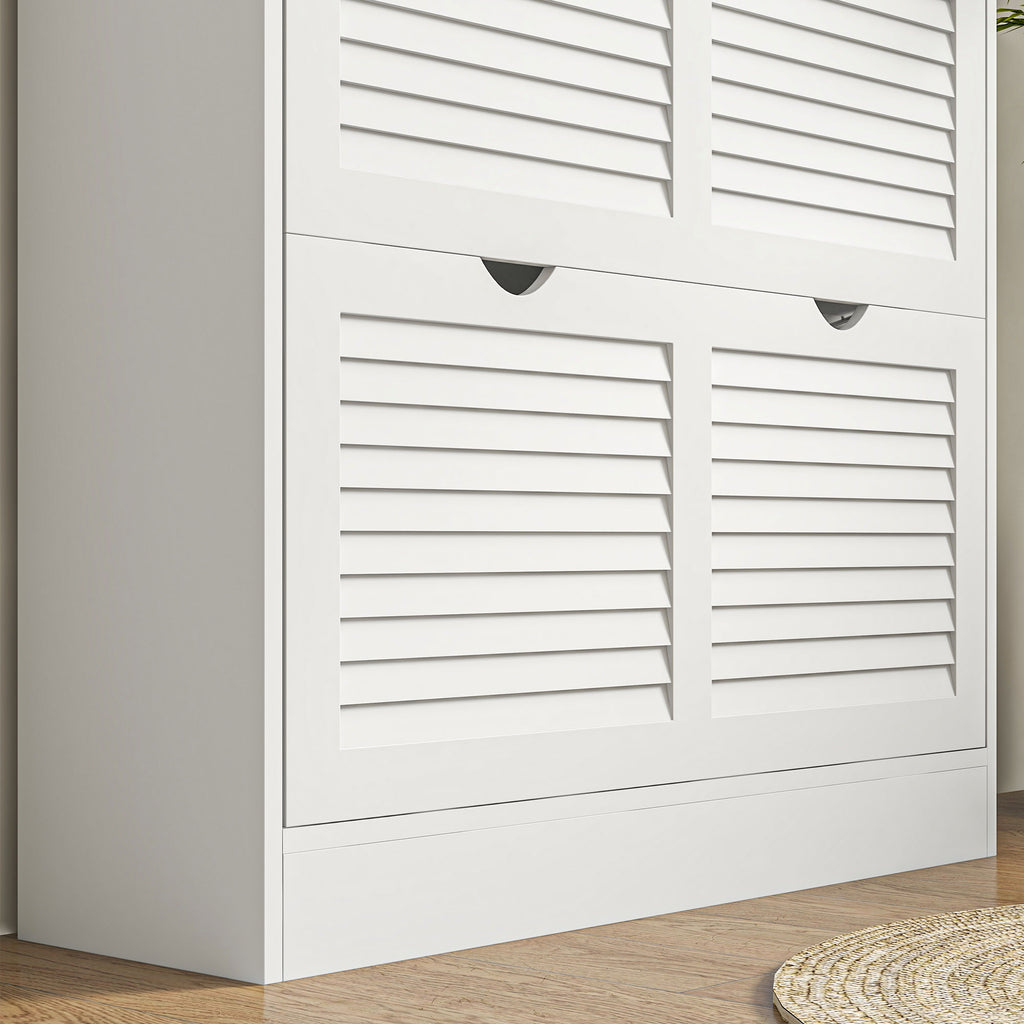 HOMCOM Mobile Space-Saving Wooden Shoe Rack for 16 Pairs of Shoes with 2 Flap Doors, 81.5x25x83cm, White - Borgè
