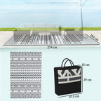 Reversible Outdoor Rug with Geometric Pattern and Bag Included, 182x274 cm, Gray and White