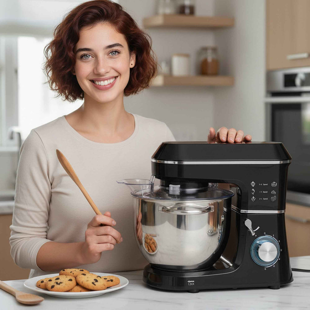 HOMCOM 1400W Stand Mixer with 7L Bowl and 6 Speeds, Dough Hook, Whisk and Beater, Black