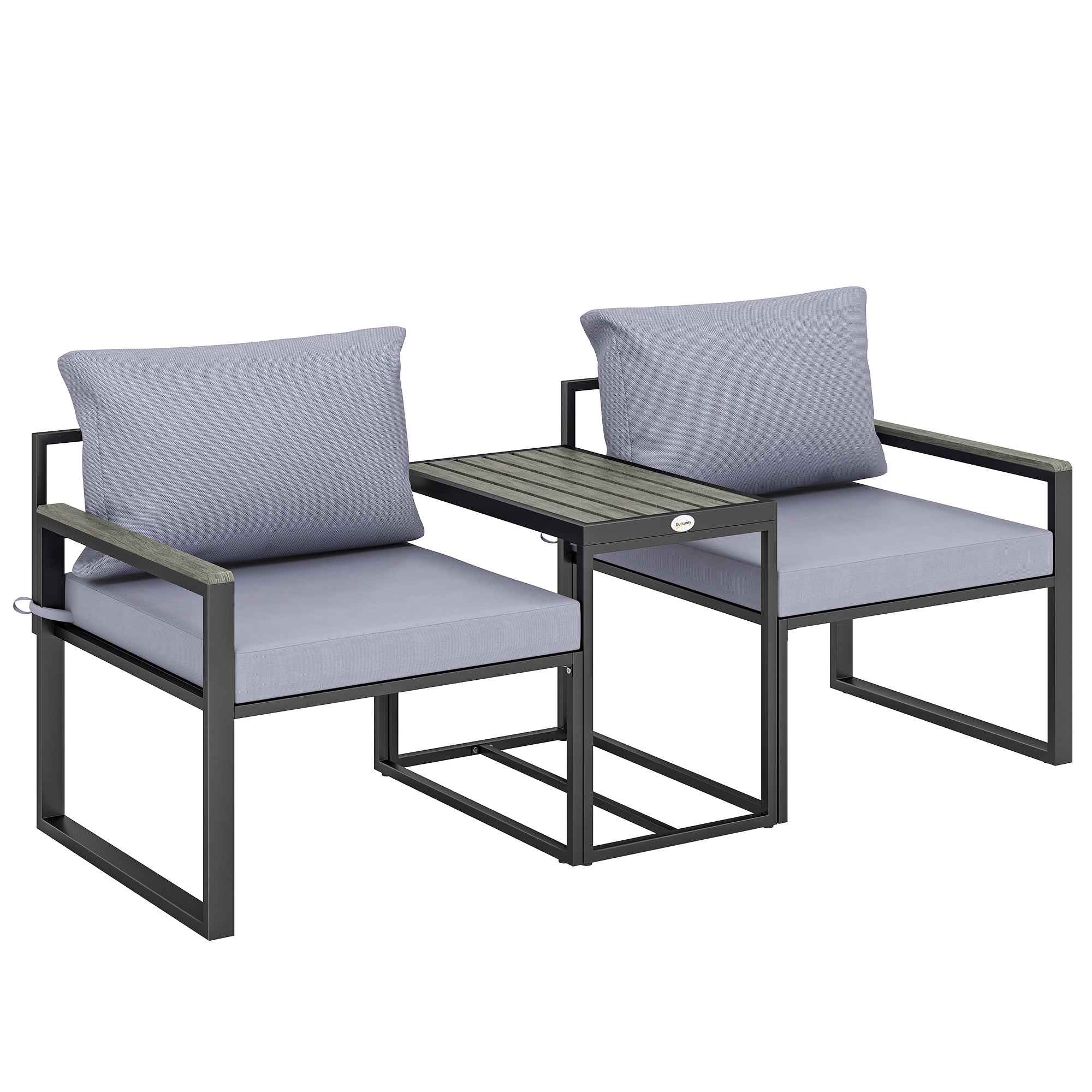 Outsunny 3-Piece Outdoor Set with Garden Table and 2 Chairs with Texteline Seat and Cushions, Grey