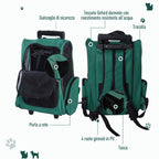 2-in-1 Pet Carrier Backpack for Dogs and Cats with Side Pockets, Telescopic Handle and Wheels, 42x25x55cm, Green