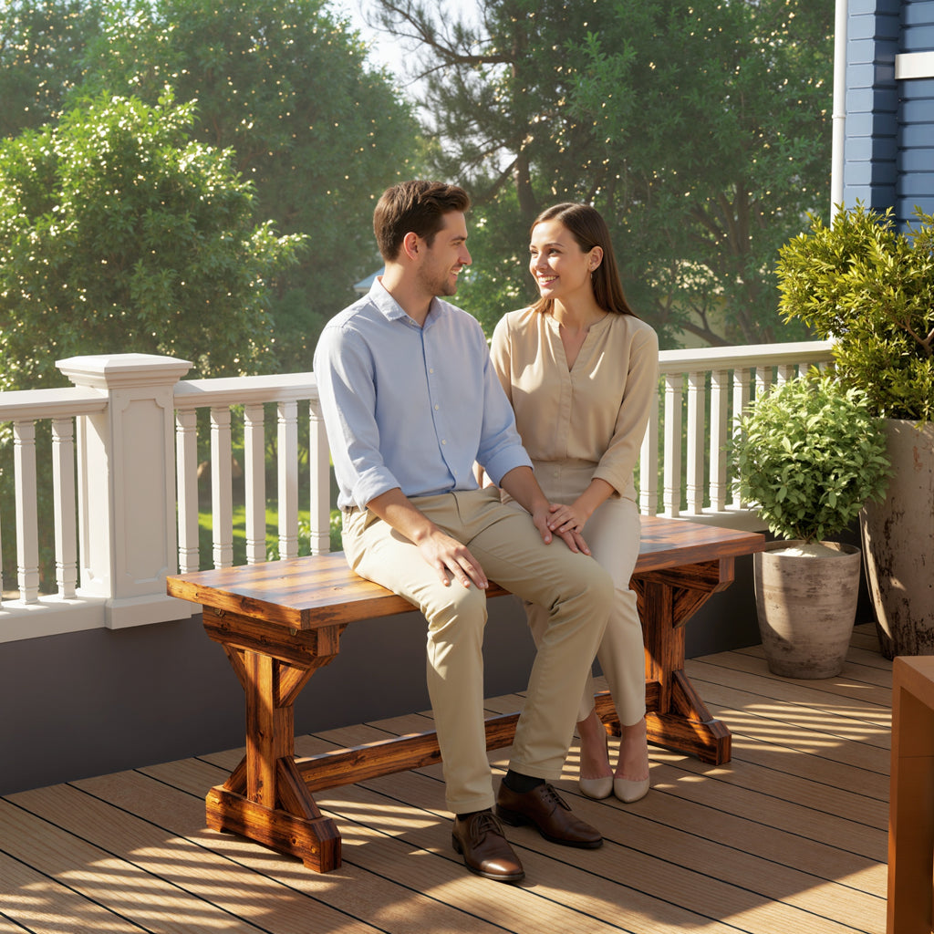 Outsunny 2-Seater Garden Bench in Fir Wood without Backrest in Rustic Style, 114Wx40Dx46H cm