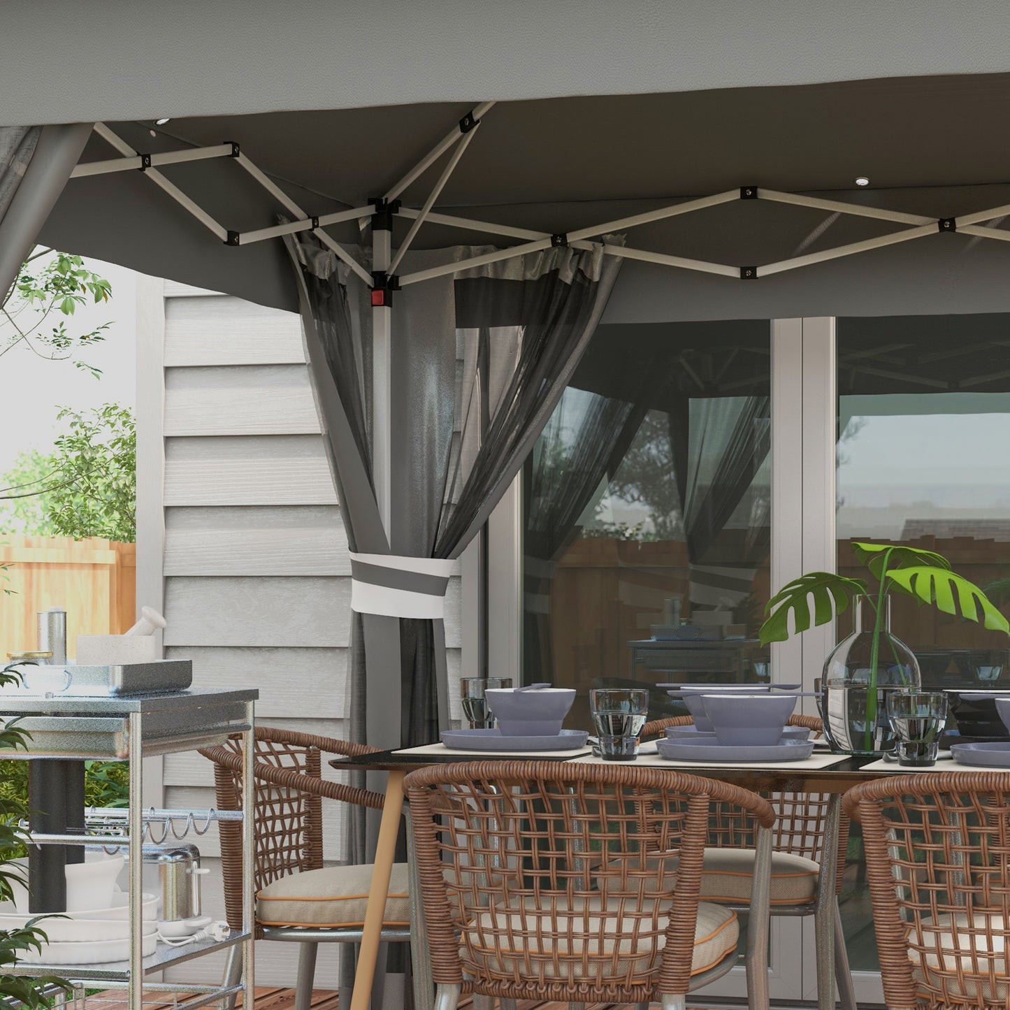 Adjustable Height Garden Gazebo with LED Lights, in Steel and Oxford Fabric, 336x336x250-270 cm, Grey - Borgè