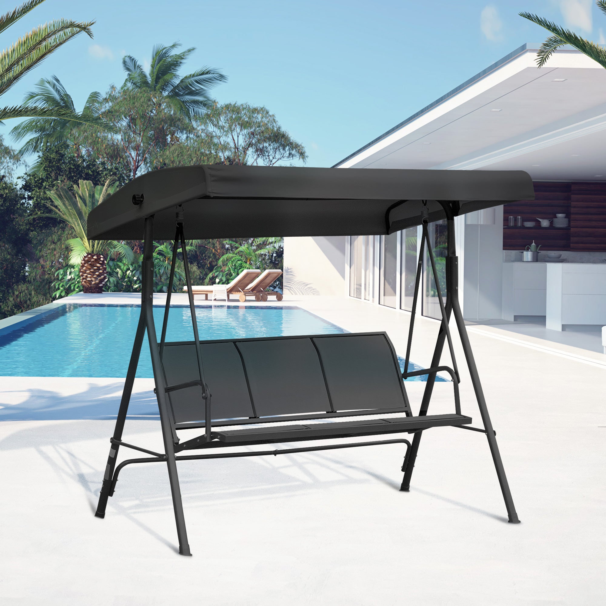 Outsunny 3-Seater Garden Swing with Canopy, Breathable Seat, and Steel Frame, Black