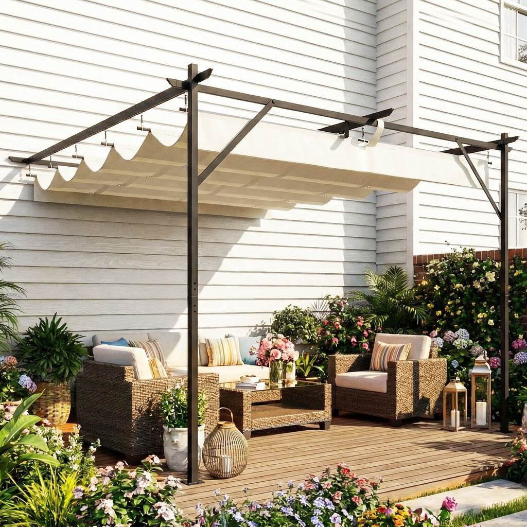 Outsunny Gazebo Pergola 3x3 m with Sliding Roof and Drainage Holes, Cream