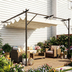 Outsunny Gazebo Pergola 3x3 m with Sliding Roof and Drainage Holes, Cream