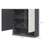 kleankin Cabinet with 2-Door Bathroom Mirror and Adjustable Wooden Shelves, 55x17x55cm, Gray - Borgè