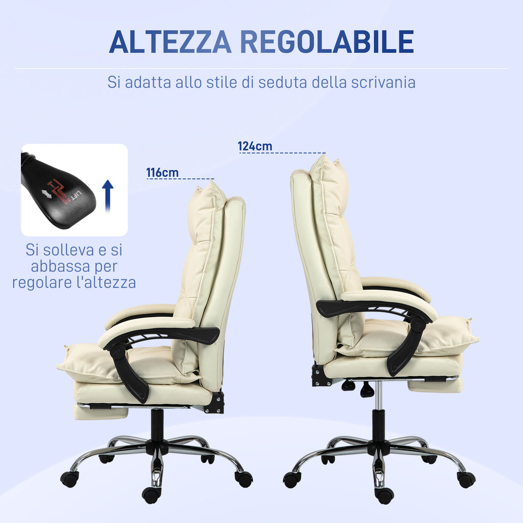 Ergonomic Office Chair, Reclining Desk Chair, Footrest, Beige
