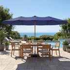 Outsunny 12-Ribbed Double Umbrella with Crank Handle, Cross Base and Sandbags, 4.7 x 2.8 m, Dark Blue