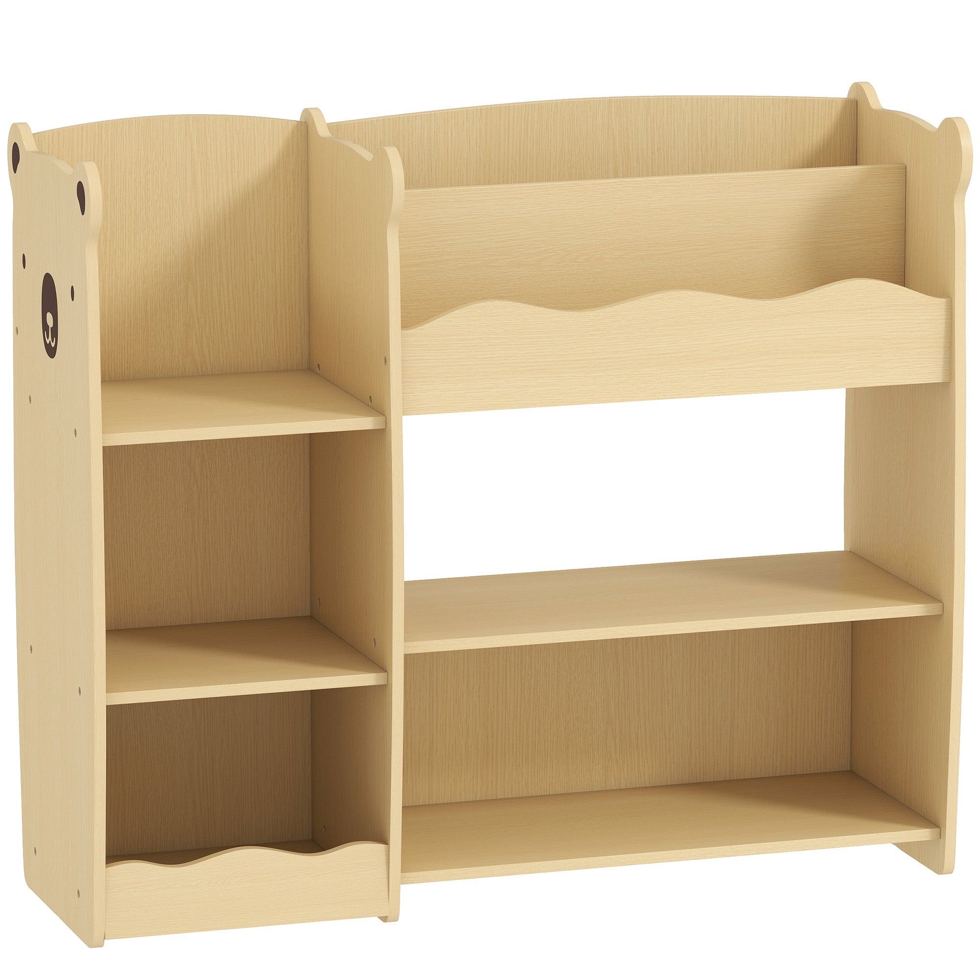 Toy Storage Shelf for Children Ages 3-8 with Open Shelves and Compartments, Wooden, 92x29x79 cm, Wood Color