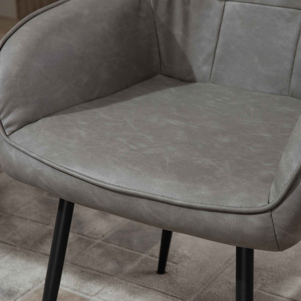 Industrial Style Dining Chair with Backrest, Modern Living Room Chair in Faux Leather and Black Metal, 61x58x84 cm, Grey