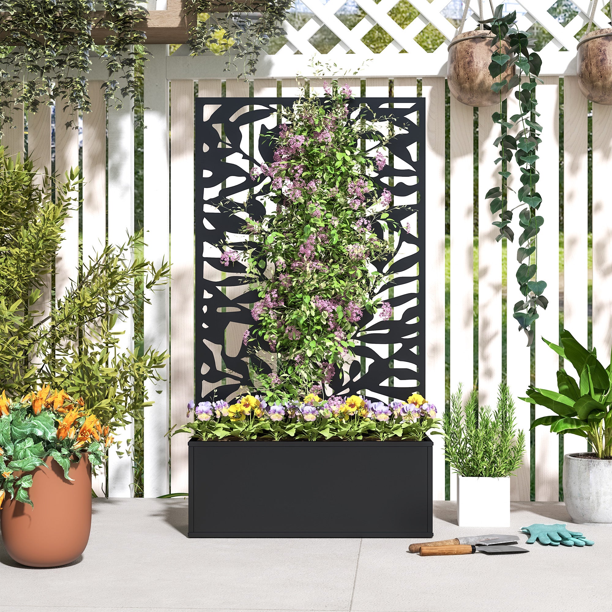 Outsunny Steel Planter with Trellis for Climbing Plants, Wall or Ground Mounting, 61x23x113 cm, Black