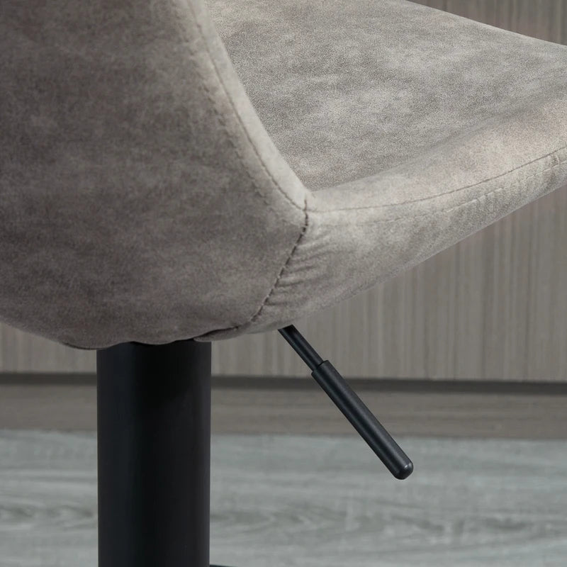 High Bar Stools with Backrest and Footrest, Set of 2, Round Metal Base and Adjustable Height, Microfiber, Grey