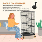Small Animal Cage with Wheels, 5 Ramps and 5 Platforms, Bowl and Bottle, 61.5x44x131 cm, Black