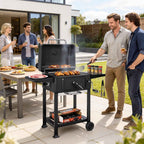 Outsunny Charcoal Barbecue, Smoker Grill with Wheels for Outdoor Use, Black