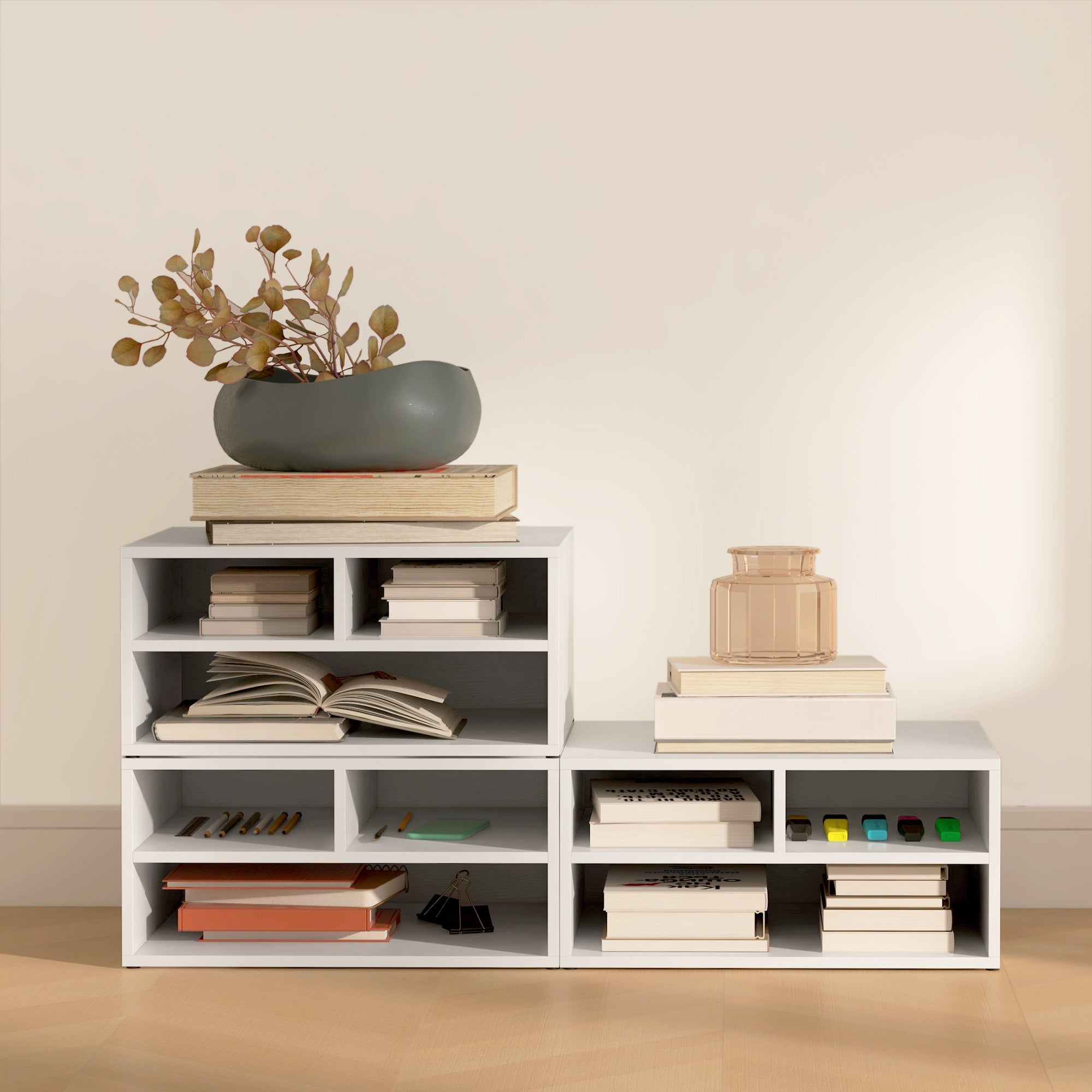 Office Printer Stand with 3 Open Shelves, 2 Levels, 47 x 40 x 22.5 cm, White