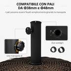 Round Garden Umbrella Base with 4 Wheels with Brakes, in Steel and Resin, Ø52x41 cm, Bronze and Black