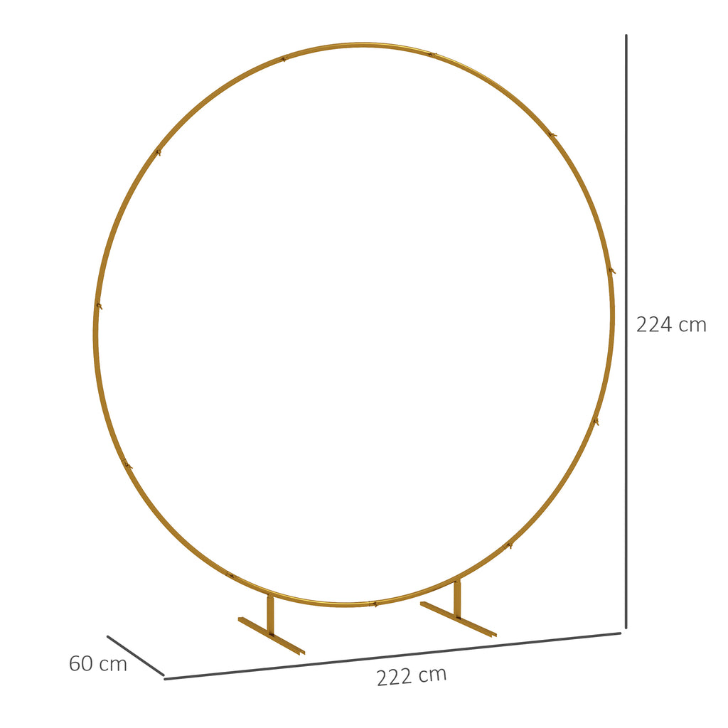 Outsunny Steel Garden Arch, Round Wedding Arch for Balloons and Climbing Plants for Ceremonies, Birthdays and Events, 222x60x224 cm, Gold