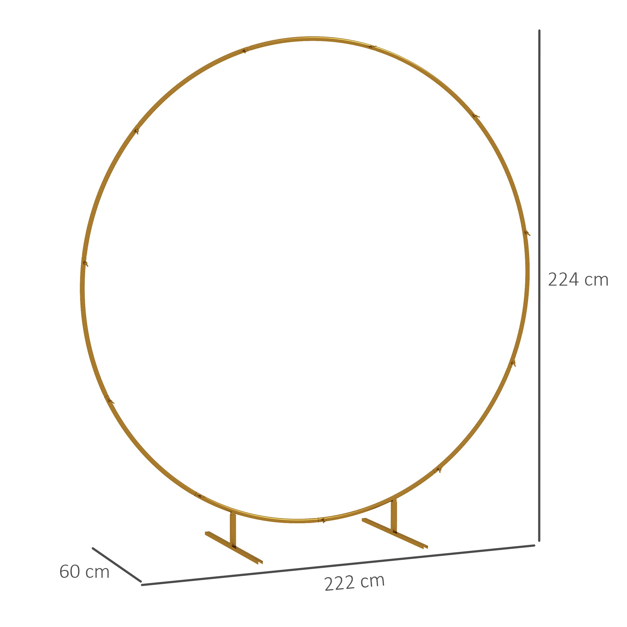 Outsunny Steel Garden Arch, Round Wedding Arch for Balloons and Climbing Plants for Ceremonies, Birthdays and Events, 222x60x224 cm, Gold
